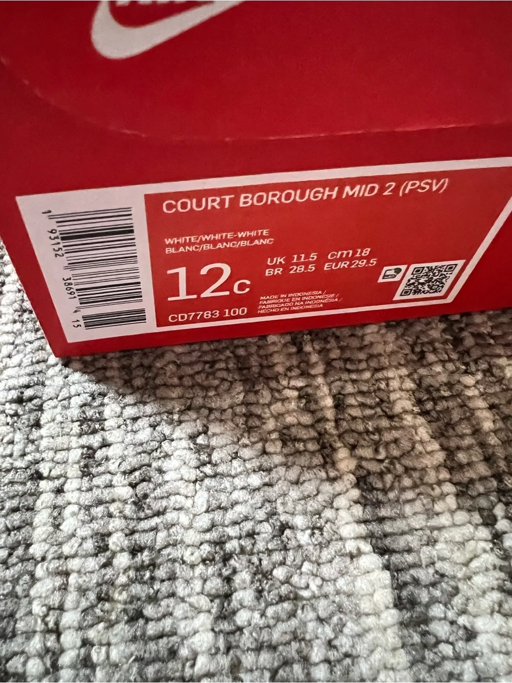 Nike Court Borough Mid 2 'Triple White Size 12c